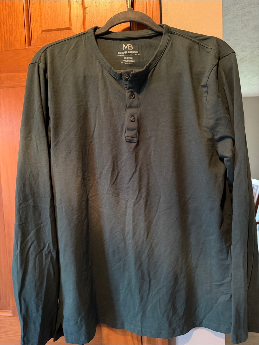 Michael Brandon Men's Long-Sleeve Henley Shirt - Dark Green